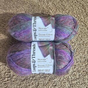 Lot of 2 Loops & Threads Skyscape Yarn Purple Green Multi 524 Yds Acrylic Nylon